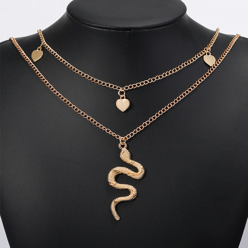 Fashion Heart Shape Snake Alloy Layered Plating Chain Layered Necklaces