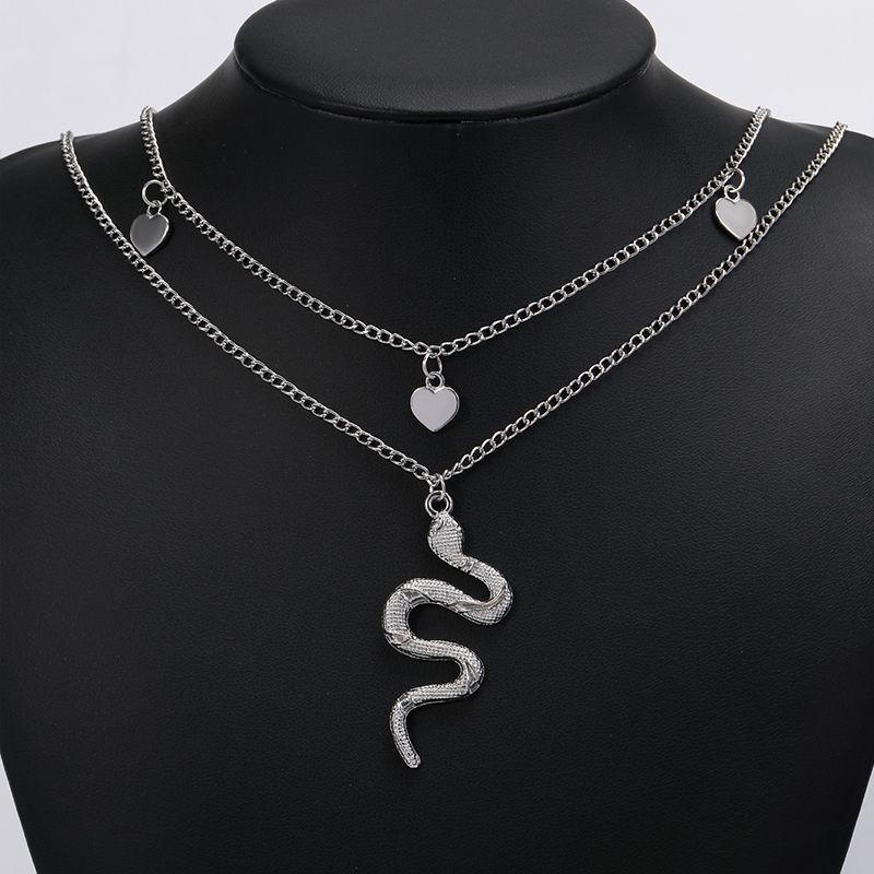 Fashion Heart Shape Snake Alloy Layered Plating Chain Layered Necklaces