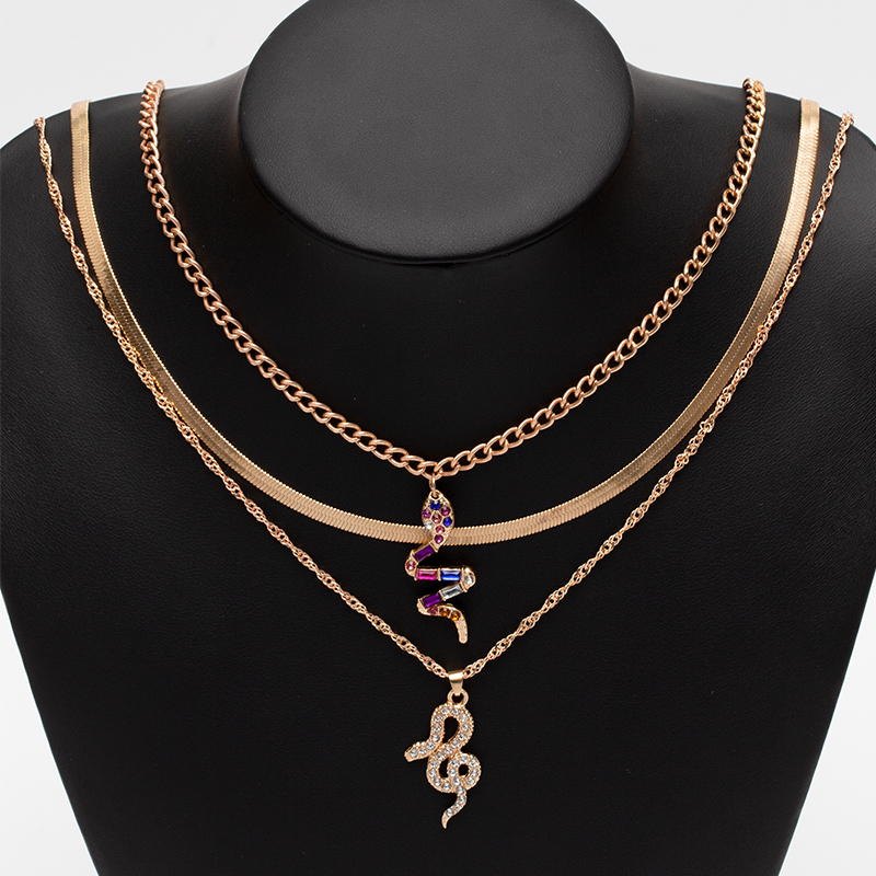 Fashion Snake Alloy Layered Plating Zircon Layered Necklaces