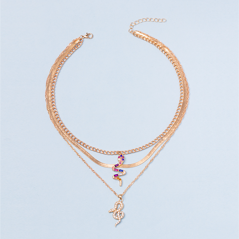 Fashion Snake Alloy Layered Plating Zircon Layered Necklaces