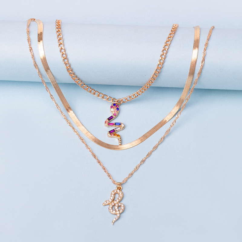 Fashion Snake Alloy Layered Plating Zircon Layered Necklaces