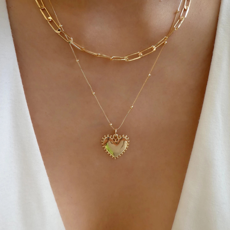 Sweet Heart Shape Alloy Layered Plating Pendant Necklace