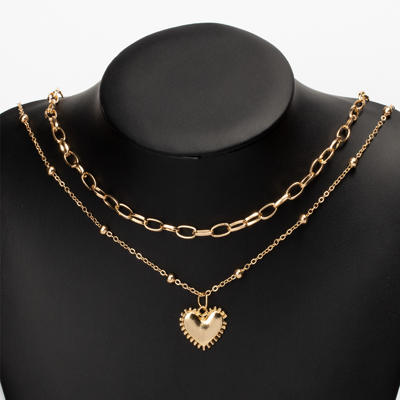 Sweet Heart Shape Alloy Layered Plating Pendant Necklace