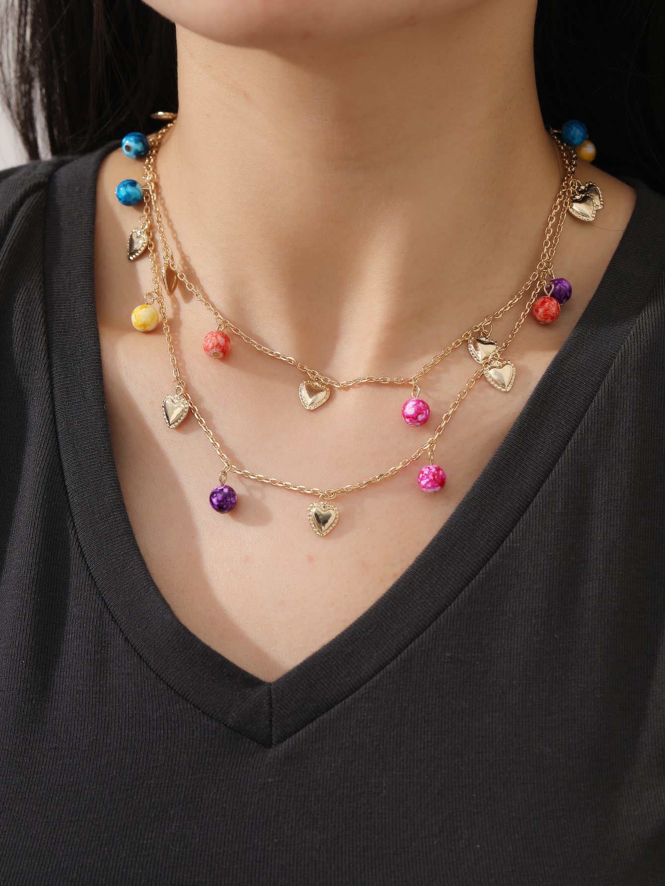 Fashion Heart Shape Alloy Plating Layered Necklaces