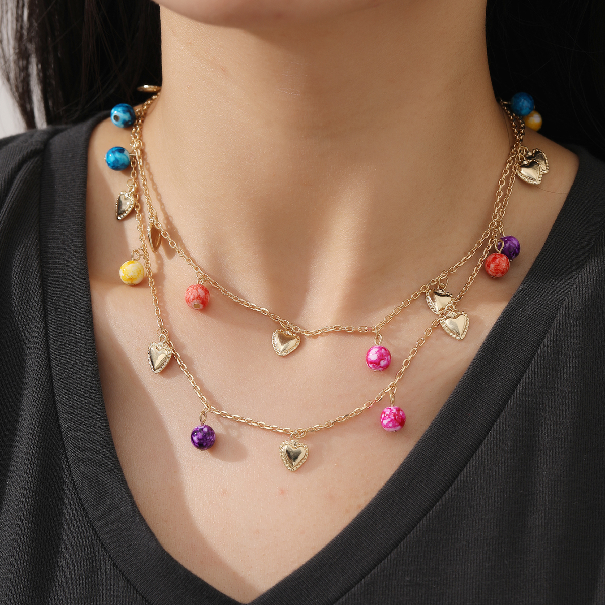 Fashion Heart Shape Alloy Plating Layered Necklaces