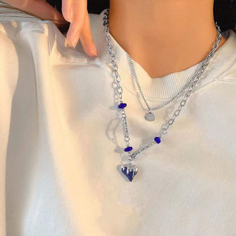 Simple Style Heart Shape Stainless Steel Pendant Necklace Layered Patchwork Stainless Steel Necklace
