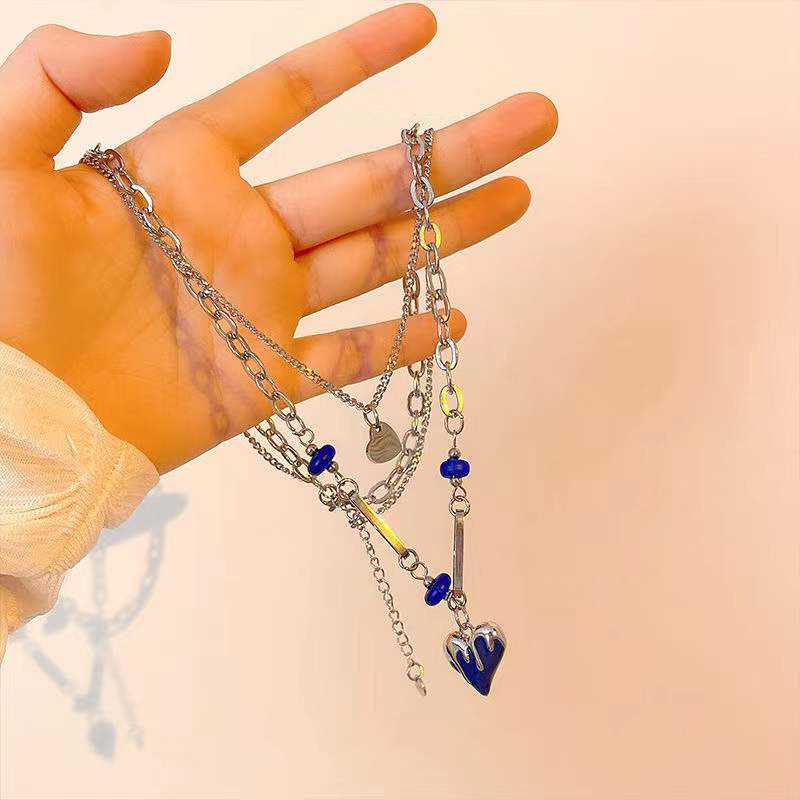 Simple Style Heart Shape Stainless Steel Pendant Necklace Layered Patchwork Stainless Steel Necklace
