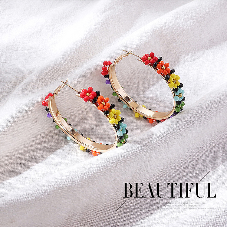 Sweet Geometric Beaded Plating Hoop Earrings 1 Pair
