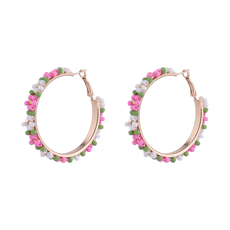 Sweet Geometric Beaded Plating Hoop Earrings 1 Pair