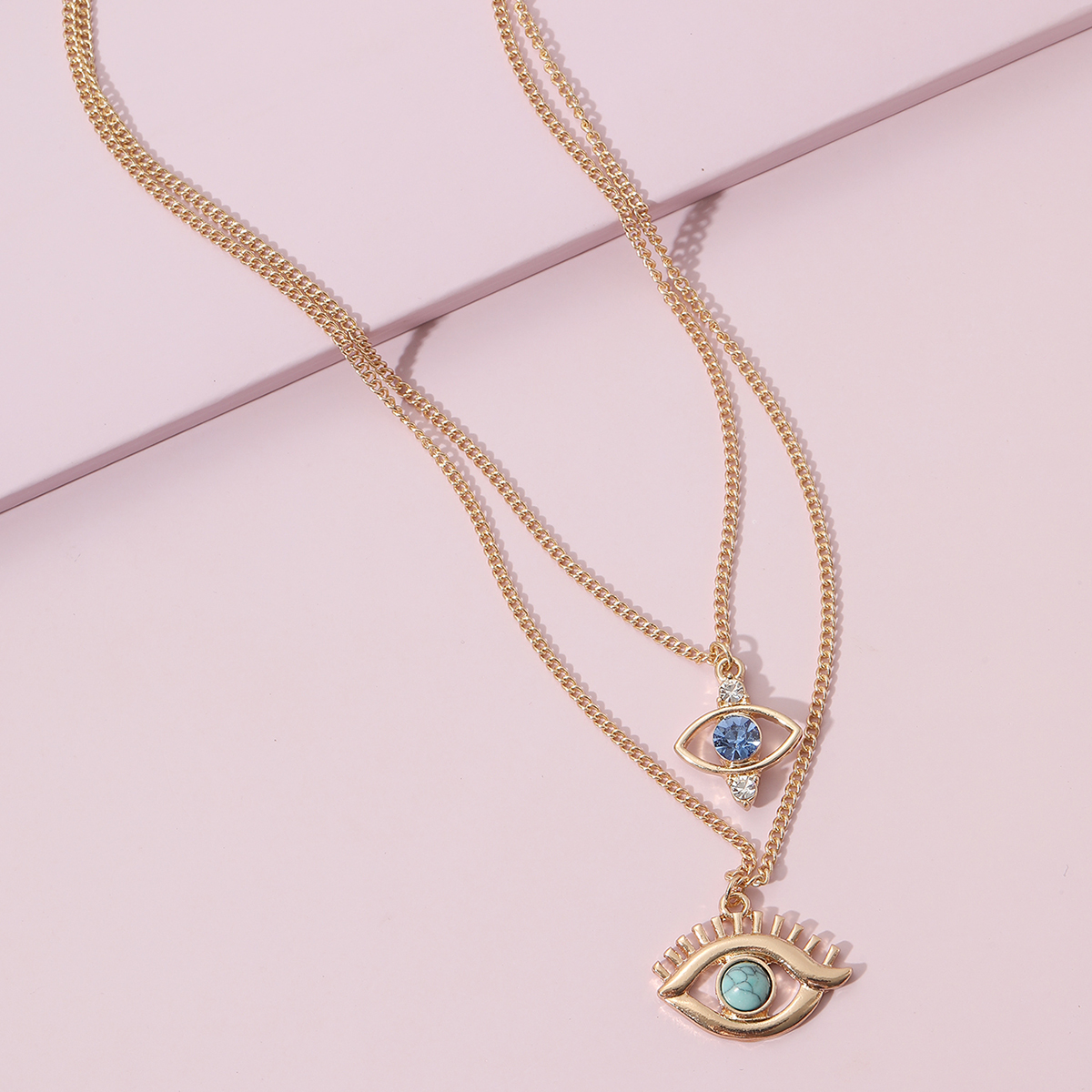 Fashion Eye Alloy Inlay Turquoise Rhinestone Layered Necklaces