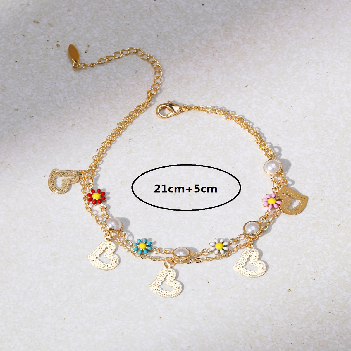 Fashion Heart Shape Flower Copper Plating Chain Anklet 1 Piece