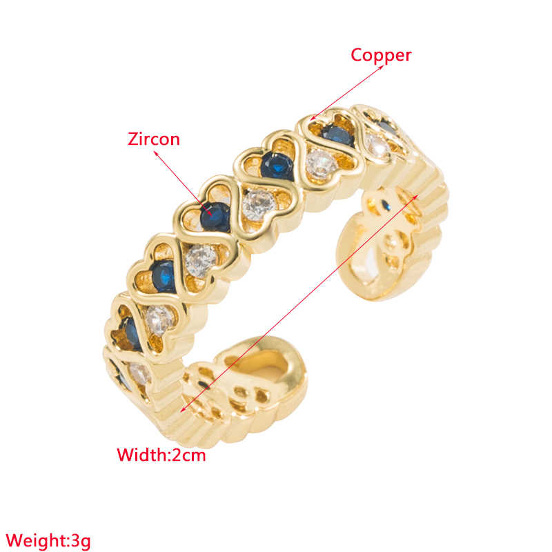 Romantic Heart Shape Copper Plating Zircon Open Ring 1 Piece