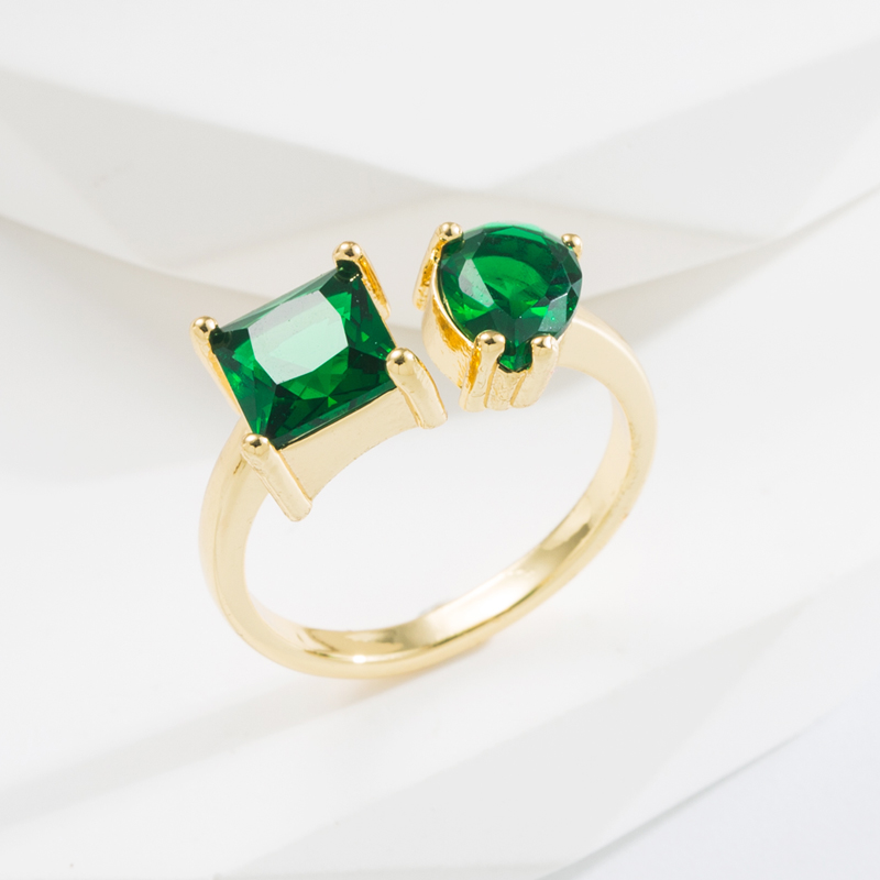 Fashion Square Water Droplets Copper Open Ring Plating Inlay Zircon Copper Rings 1 Piece