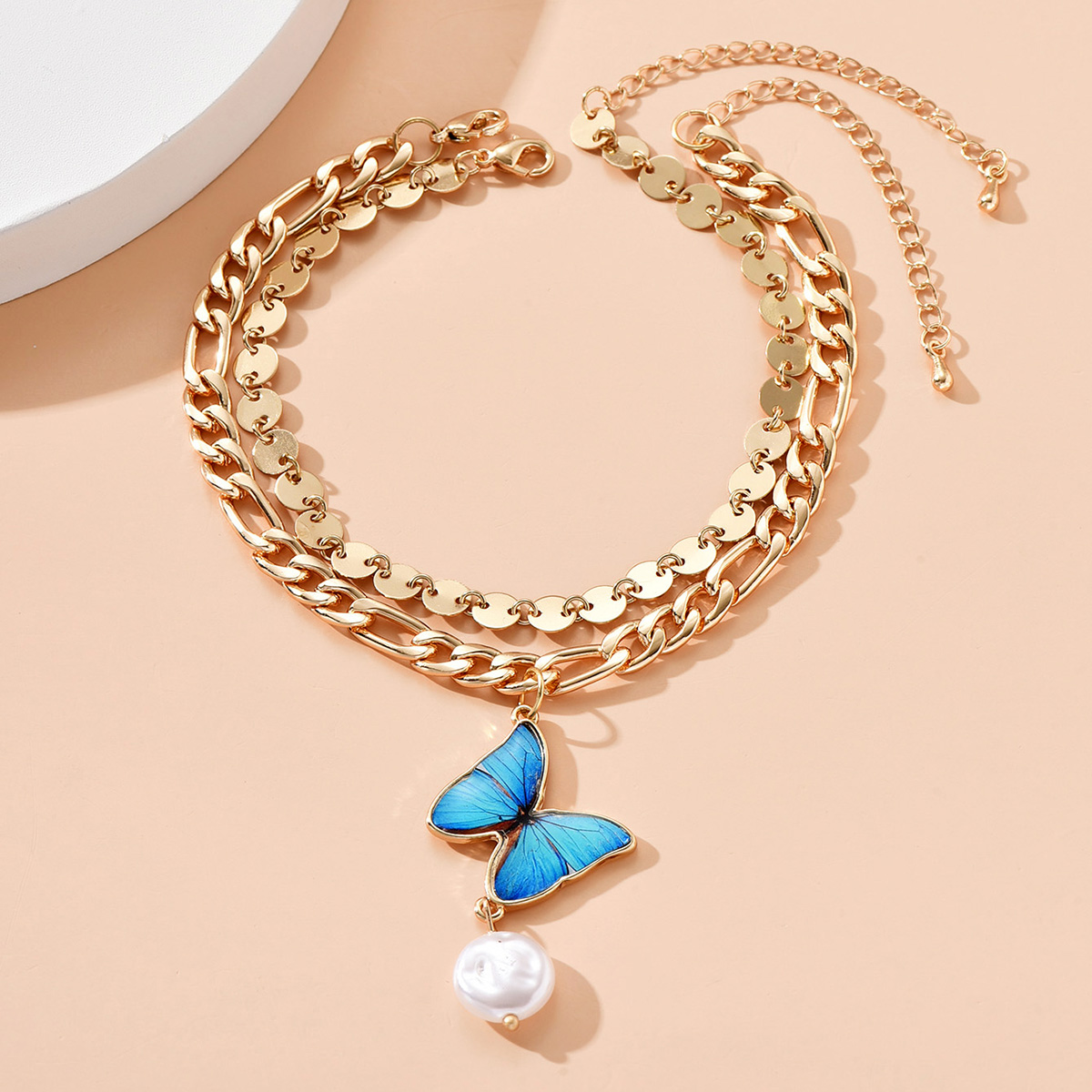 Fashion Butterfly Alloy Chain Pearl Anklet