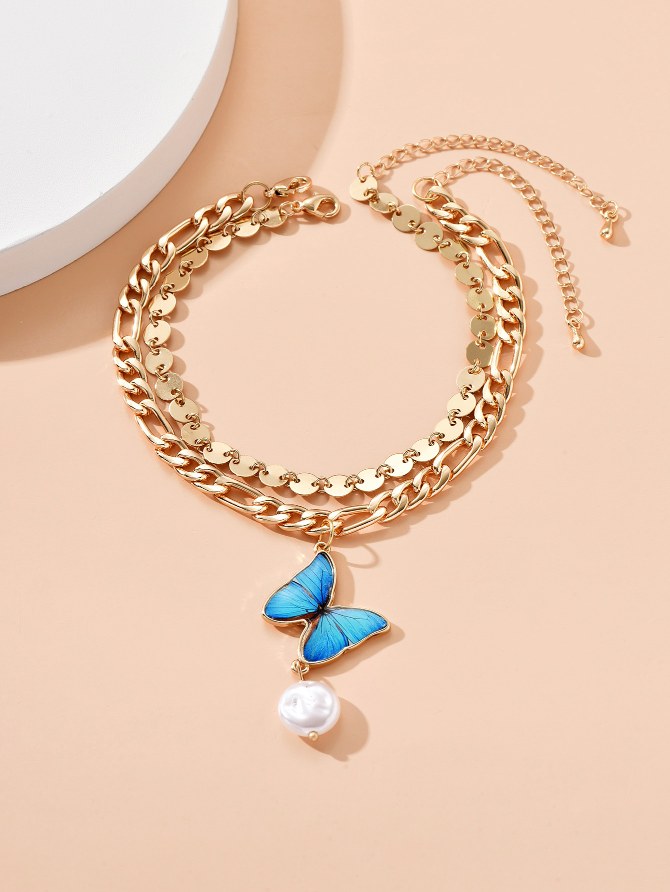 Fashion Butterfly Alloy Chain Pearl Anklet