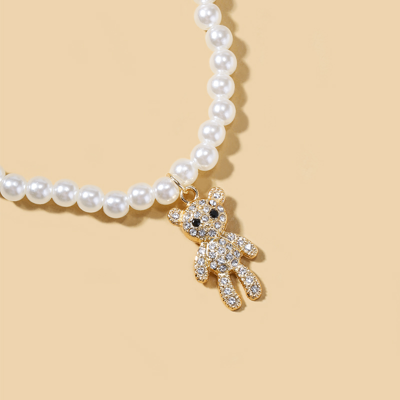 Simple Style Bear Imitation Pearl Alloy Inlay Rhinestones Anklet