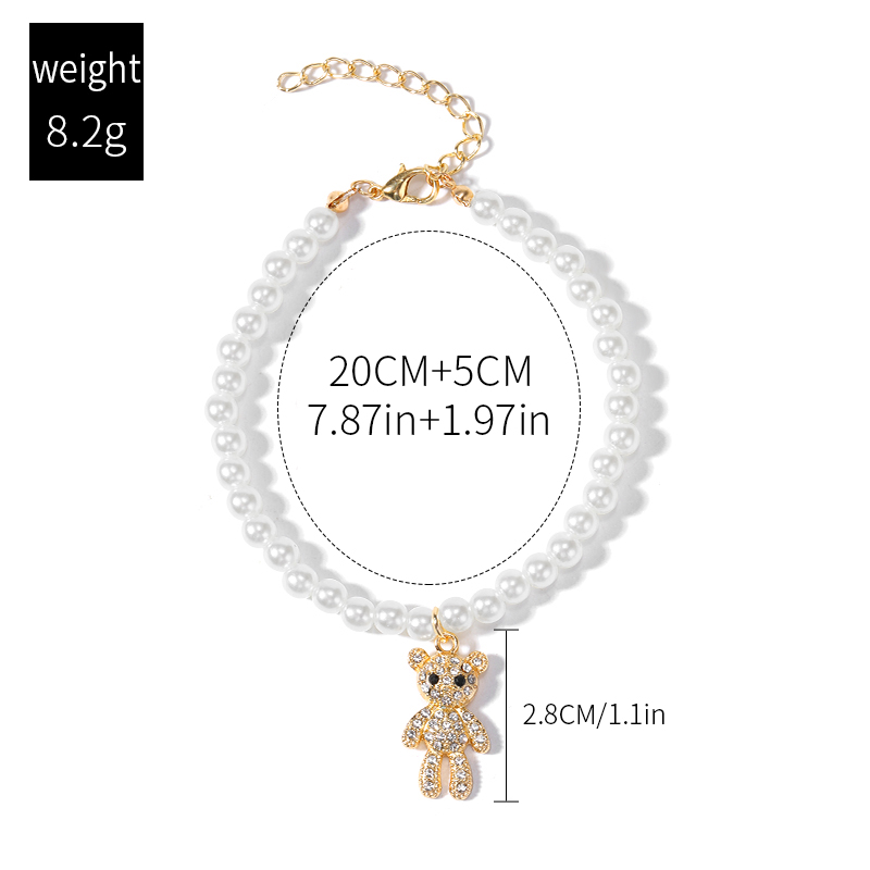 Simple Style Bear Imitation Pearl Alloy Inlay Rhinestones Anklet