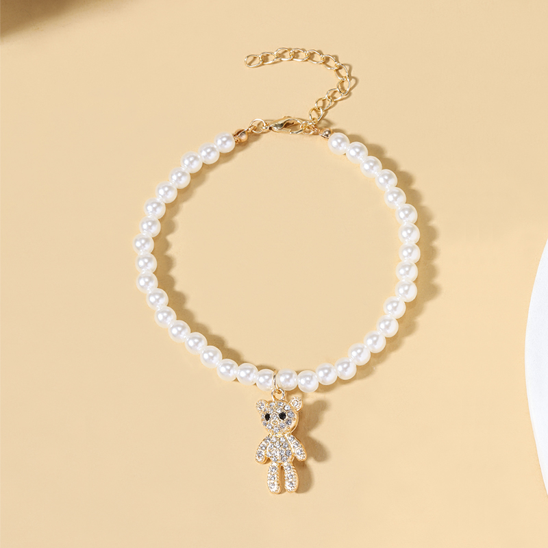 Simple Style Bear Imitation Pearl Alloy Inlay Rhinestones Anklet