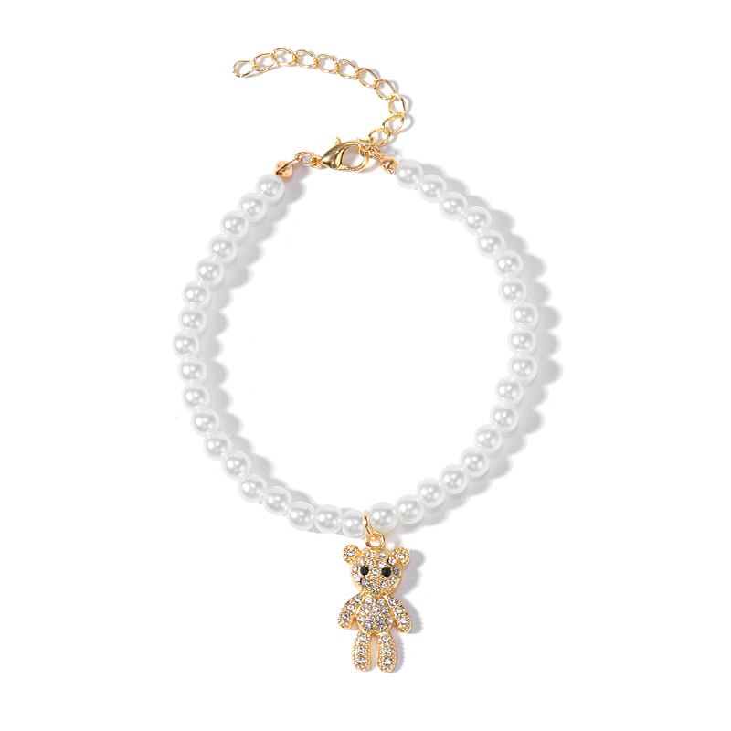 Simple Style Bear Imitation Pearl Alloy Inlay Rhinestones Anklet