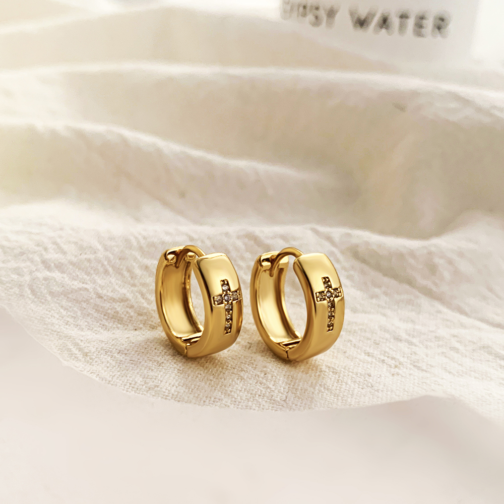 Basic Cross Alloy Plating Rhinestones Earrings 1 Pair