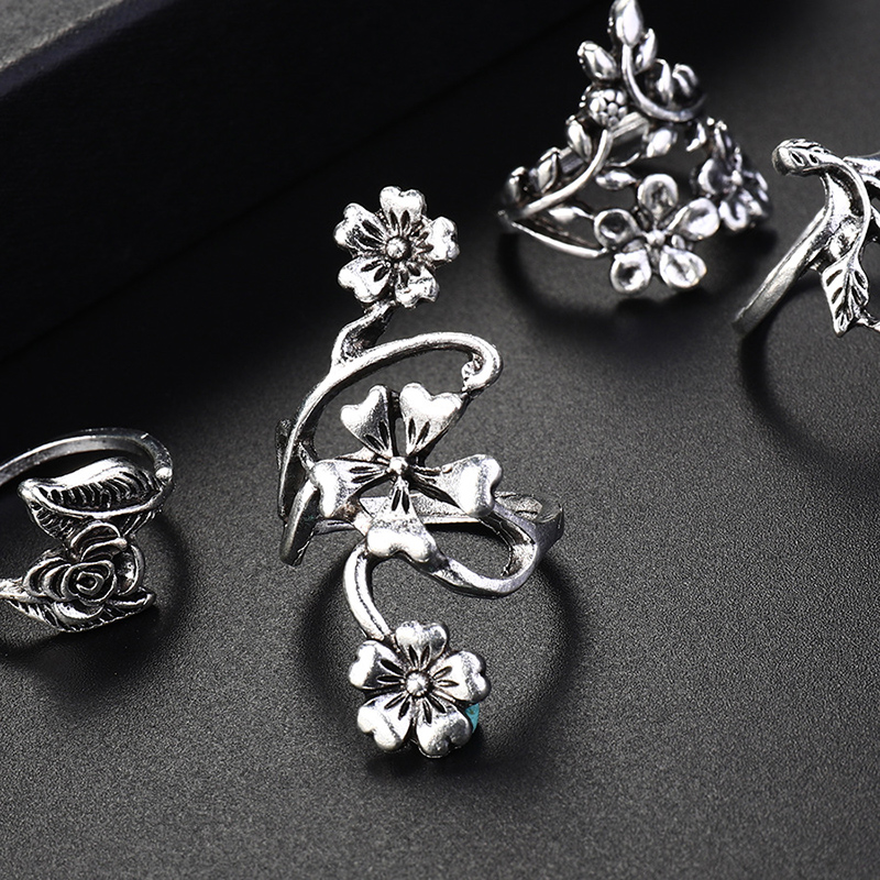 Vintage Style Leaves Flower Alloy Plating Alloy Rings 1 Set