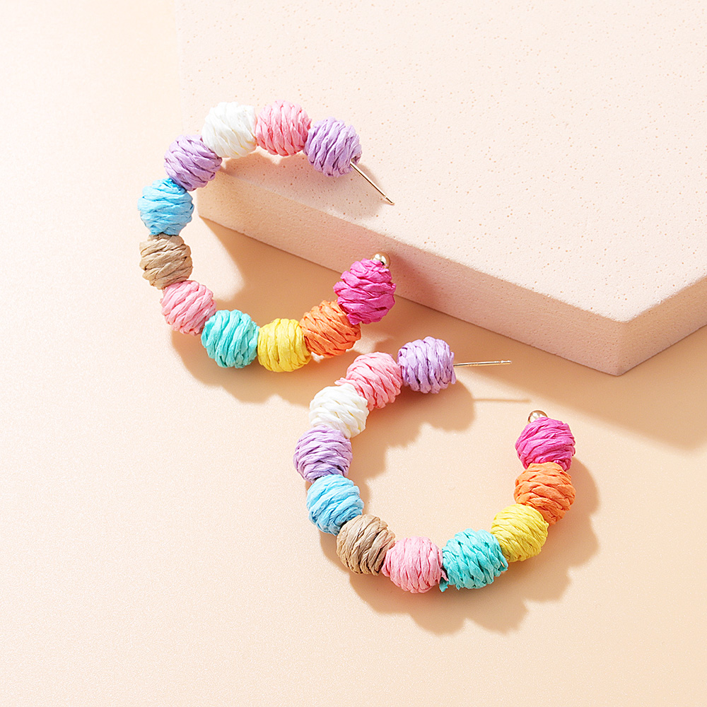 Ethnic Style C Shape Color Block Straw Braid Dangling Earrings Earrings