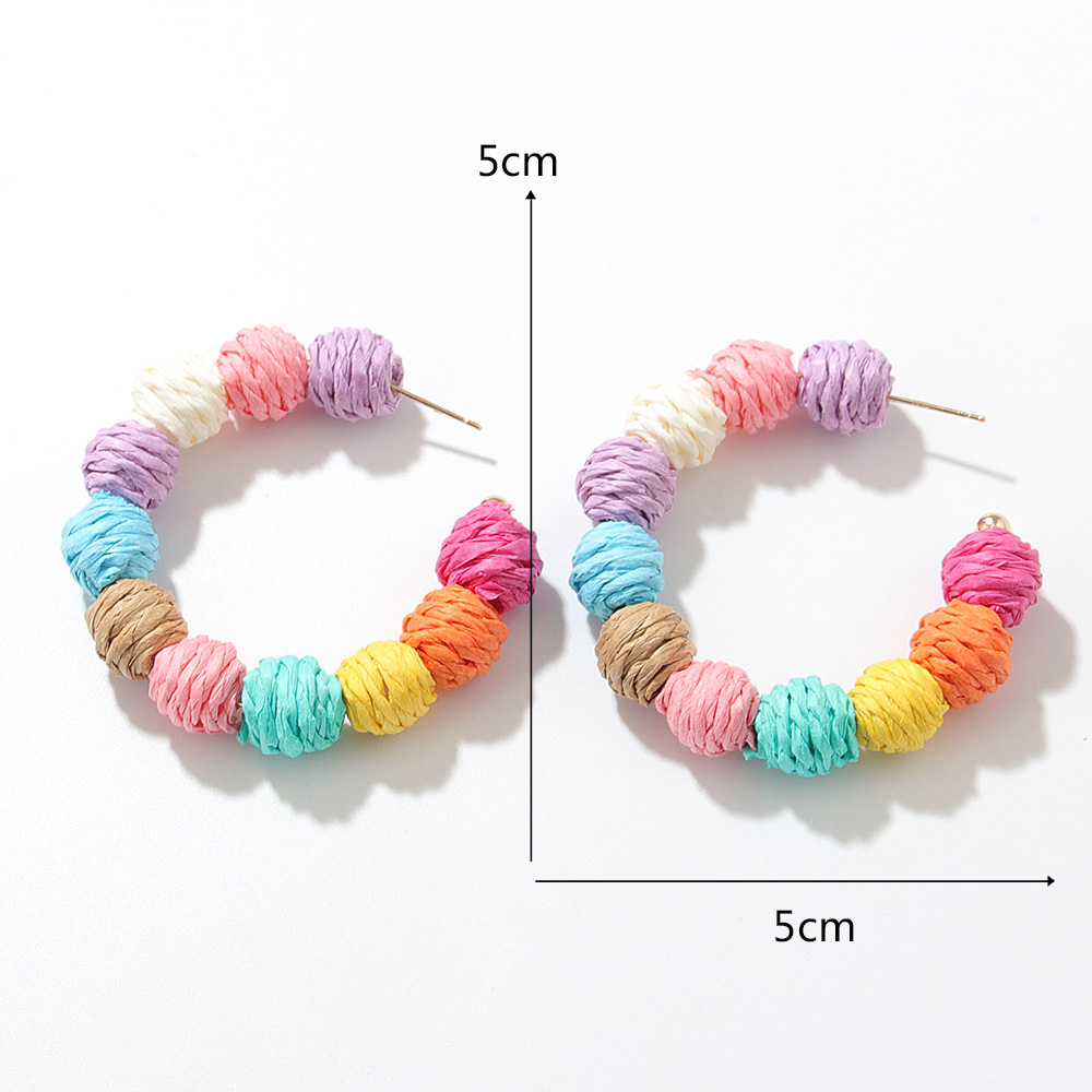 Ethnic Style C Shape Color Block Straw Braid Dangling Earrings Earrings