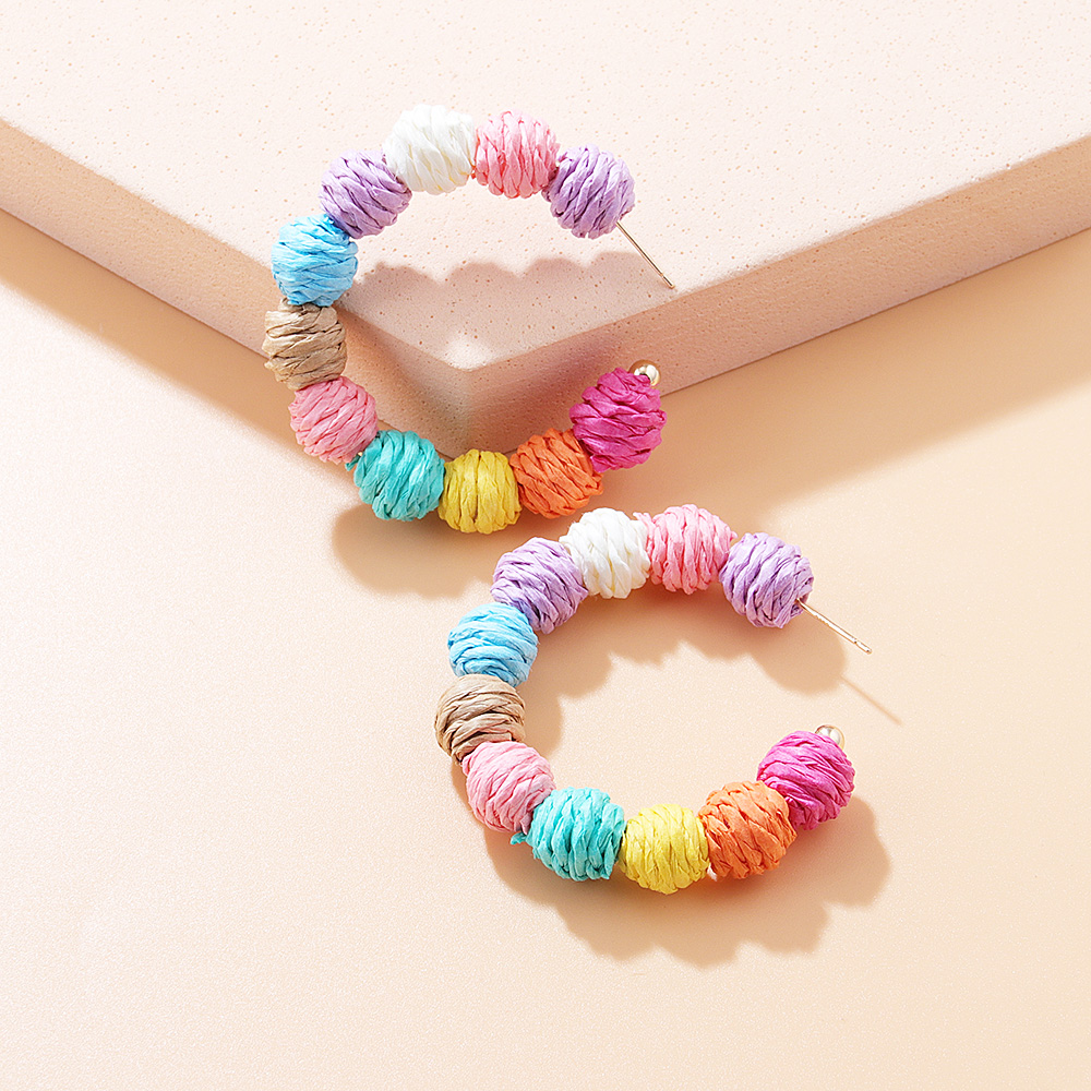 Ethnic Style C Shape Color Block Straw Braid Dangling Earrings Earrings