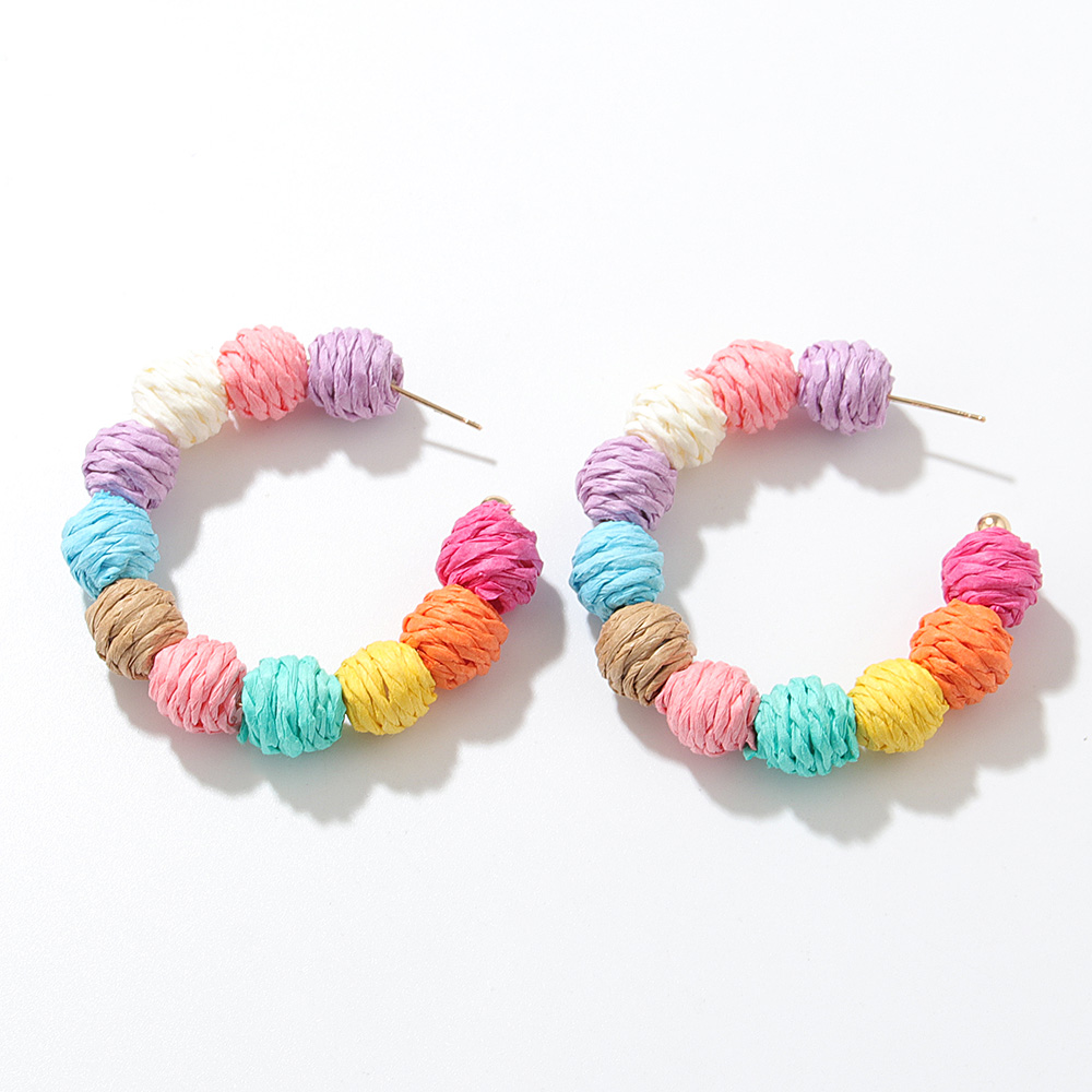 Ethnic Style C Shape Color Block Straw Braid Dangling Earrings Earrings