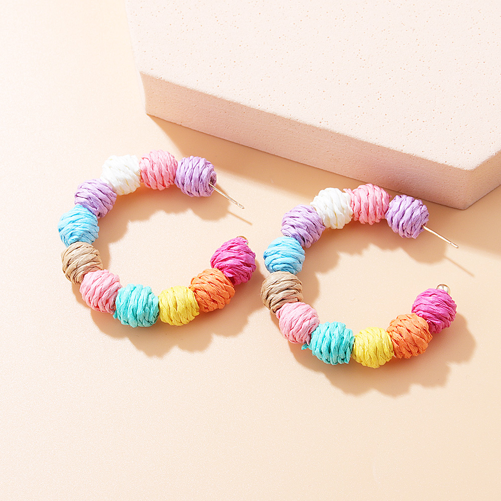 Ethnic Style C Shape Color Block Straw Braid Dangling Earrings Earrings