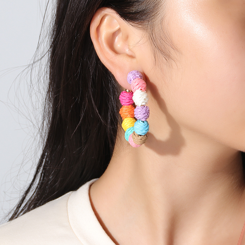 Ethnic Style C Shape Color Block Straw Braid Dangling Earrings Earrings