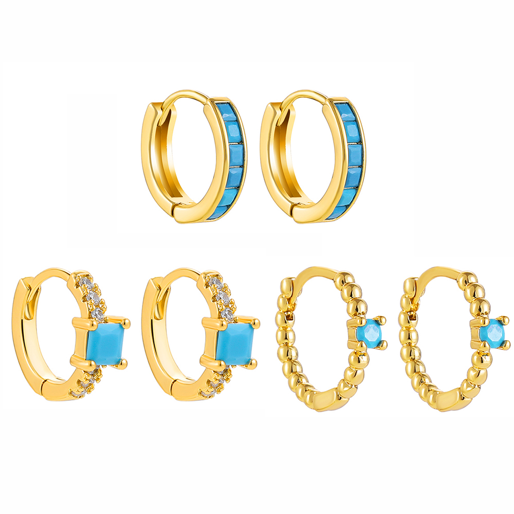 Fashion Geometric Stainless Steel Earrings Plating Inlay Turquoise Zircon Stainless Steel Earrings 1