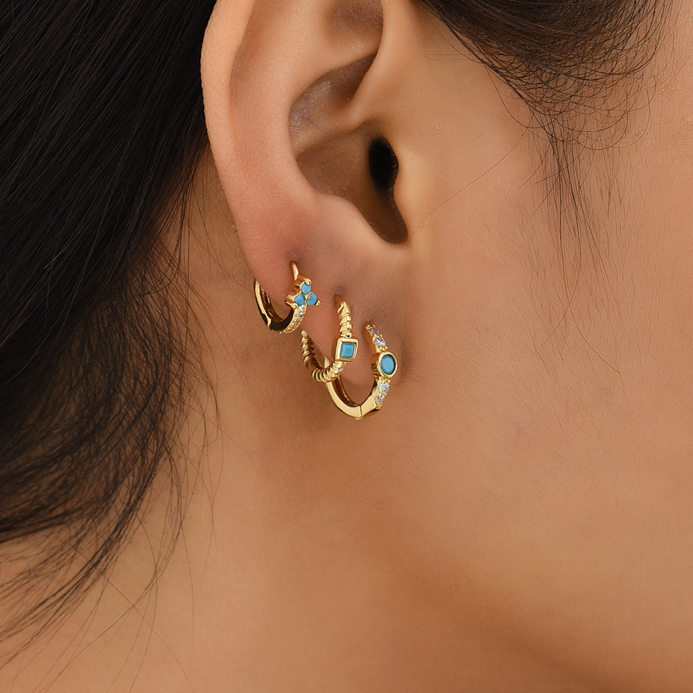 Fashion Geometric Stainless Steel Earrings Plating Inlay Turquoise Zircon Stainless Steel Earrings 1