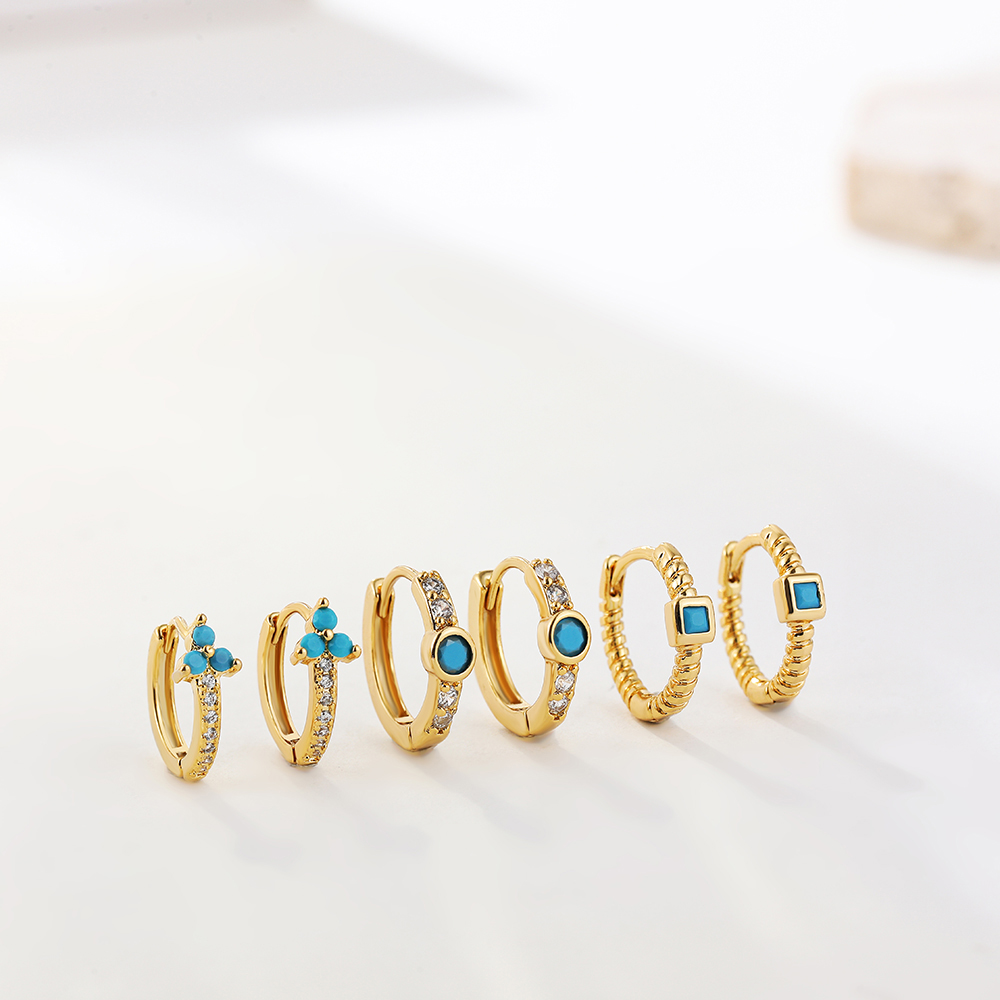 Fashion Geometric Stainless Steel Earrings Plating Inlay Turquoise Zircon Stainless Steel Earrings 1