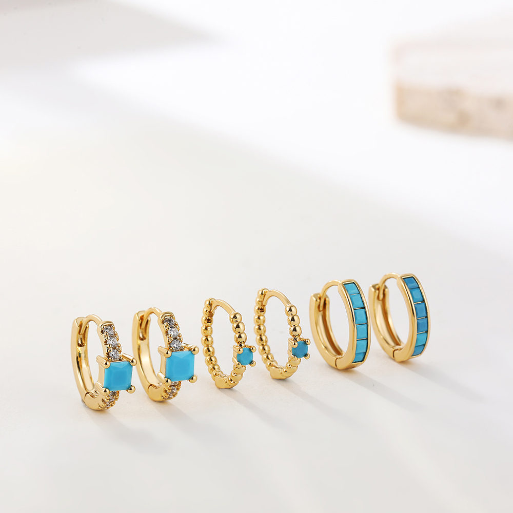 Fashion Geometric Stainless Steel Earrings Plating Inlay Turquoise Zircon Stainless Steel Earrings 1