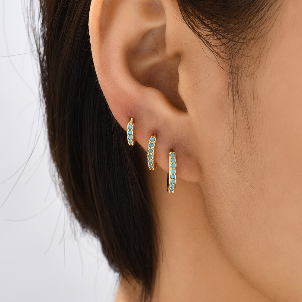 Fashion Geometric Stainless Steel Earrings Plating Inlay Turquoise Zircon Stainless Steel Earrings 1