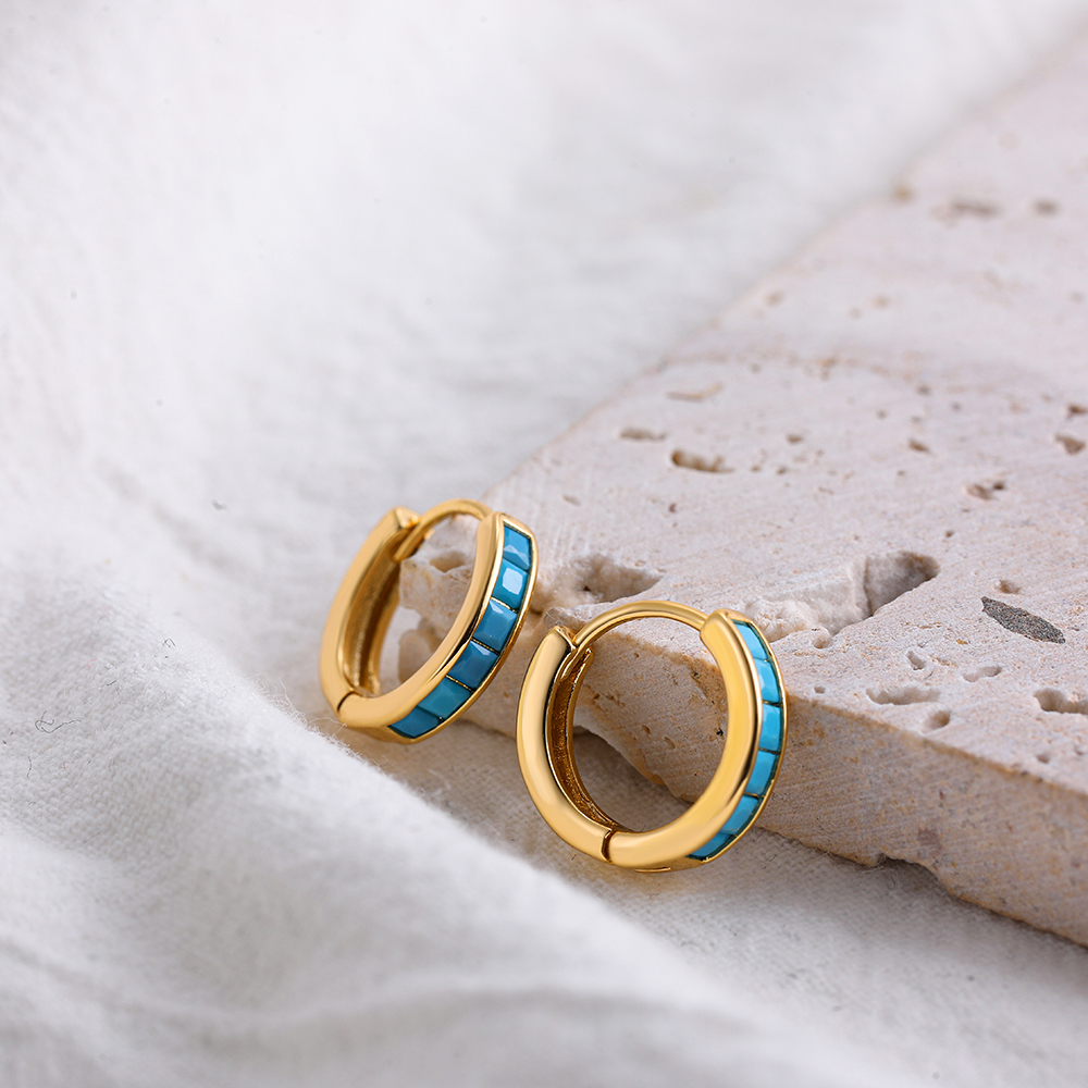 Fashion Geometric Stainless Steel Earrings Plating Inlay Turquoise Zircon Stainless Steel Earrings 1