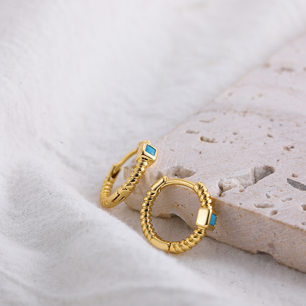 Fashion Geometric Stainless Steel Earrings Plating Inlay Turquoise Zircon Stainless Steel Earrings 1