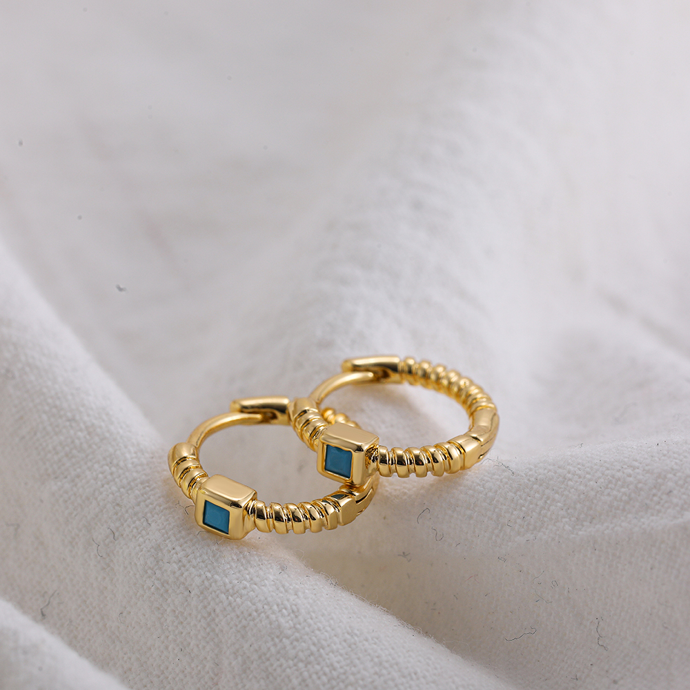 Fashion Geometric Stainless Steel Earrings Plating Inlay Turquoise Zircon Stainless Steel Earrings 1