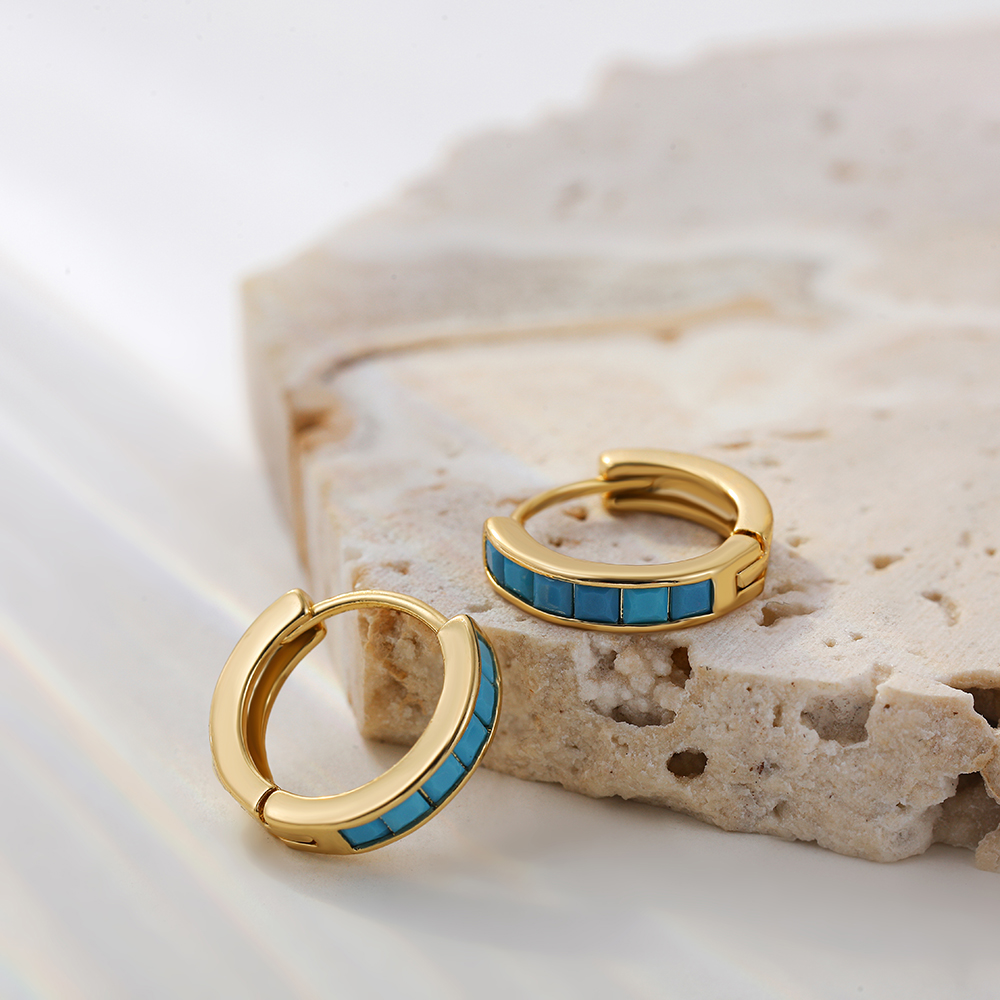 Fashion Geometric Stainless Steel Earrings Plating Inlay Turquoise Zircon Stainless Steel Earrings 1