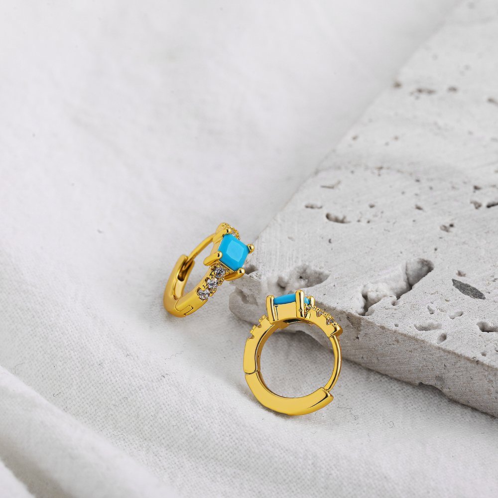 Fashion Geometric Stainless Steel Earrings Plating Inlay Turquoise Zircon Stainless Steel Earrings 1