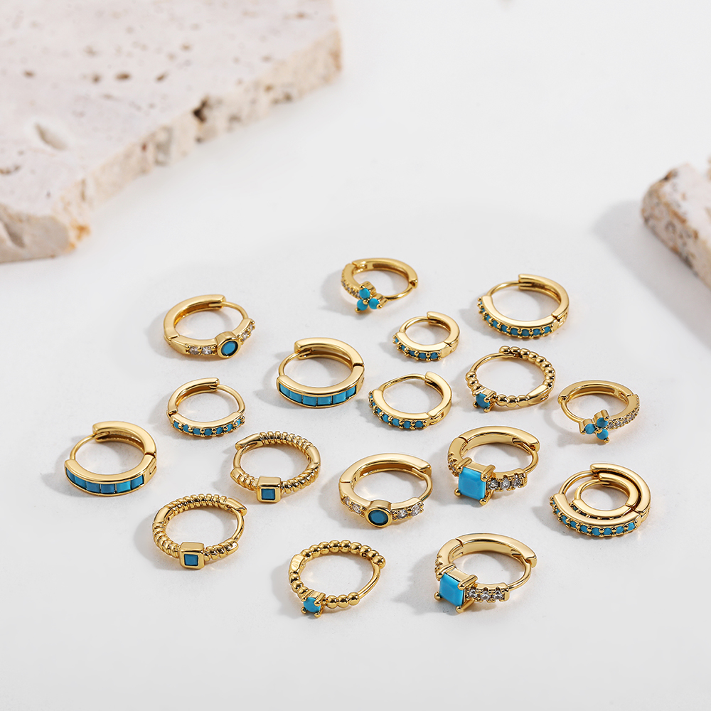 Fashion Geometric Stainless Steel Earrings Plating Inlay Turquoise Zircon Stainless Steel Earrings 1