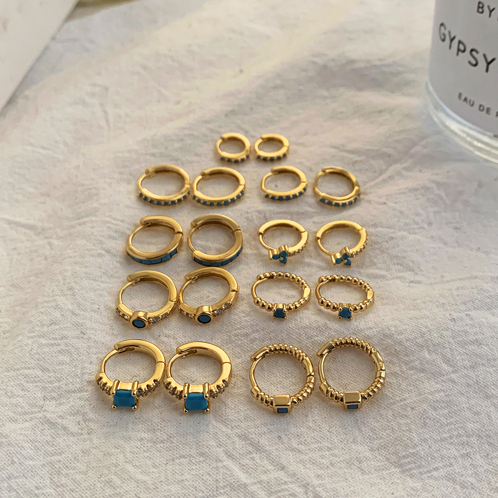 Fashion Geometric Stainless Steel Earrings Plating Inlay Turquoise Zircon Stainless Steel Earrings 1