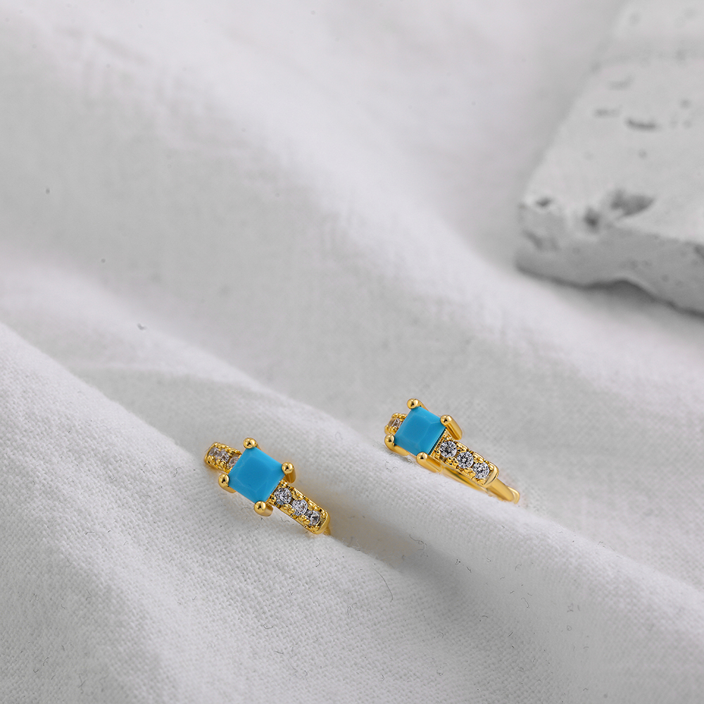 Fashion Geometric Stainless Steel Earrings Plating Inlay Turquoise Zircon Stainless Steel Earrings 1