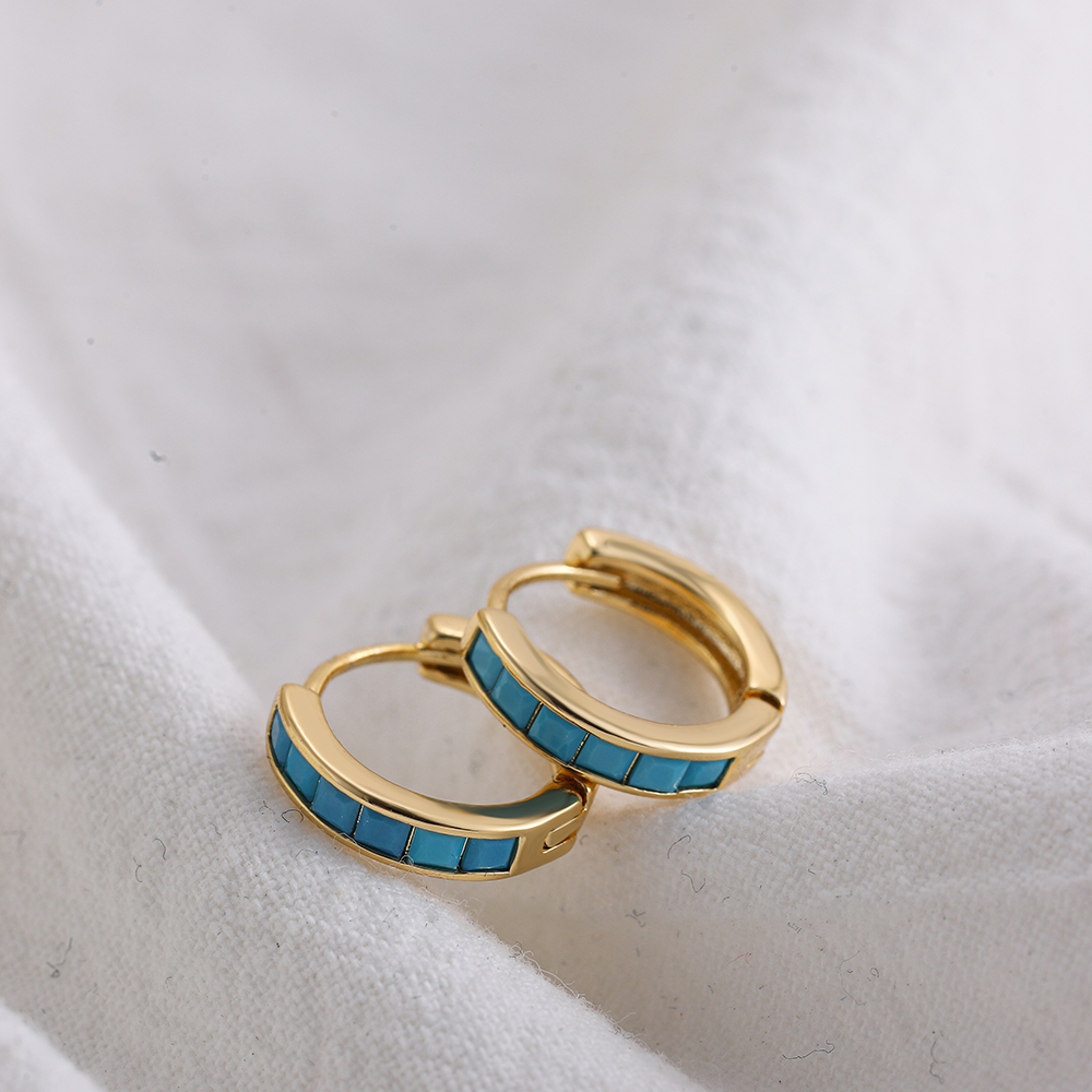 Fashion Geometric Stainless Steel Earrings Plating Inlay Turquoise Zircon Stainless Steel Earrings 1