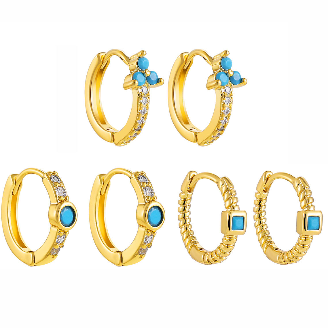 Fashion Geometric Stainless Steel Earrings Plating Inlay Turquoise Zircon Stainless Steel Earrings 1