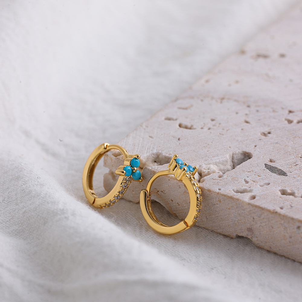 Fashion Geometric Stainless Steel Earrings Plating Inlay Turquoise Zircon Stainless Steel Earrings 1