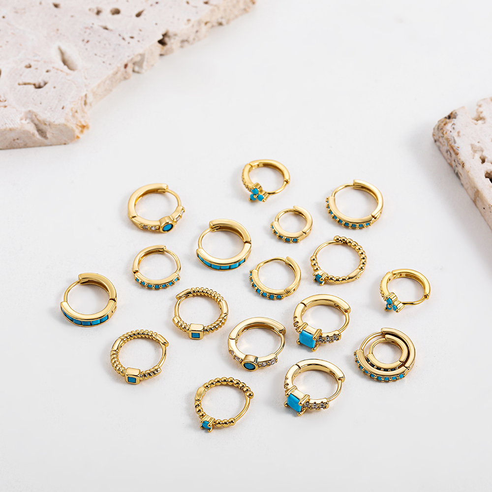 Fashion Geometric Stainless Steel Earrings Plating Inlay Turquoise Zircon Stainless Steel Earrings 1