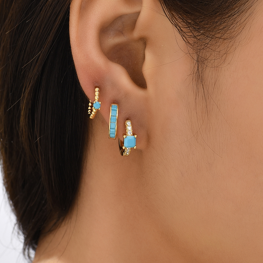 Fashion Geometric Stainless Steel Earrings Plating Inlay Turquoise Zircon Stainless Steel Earrings 1