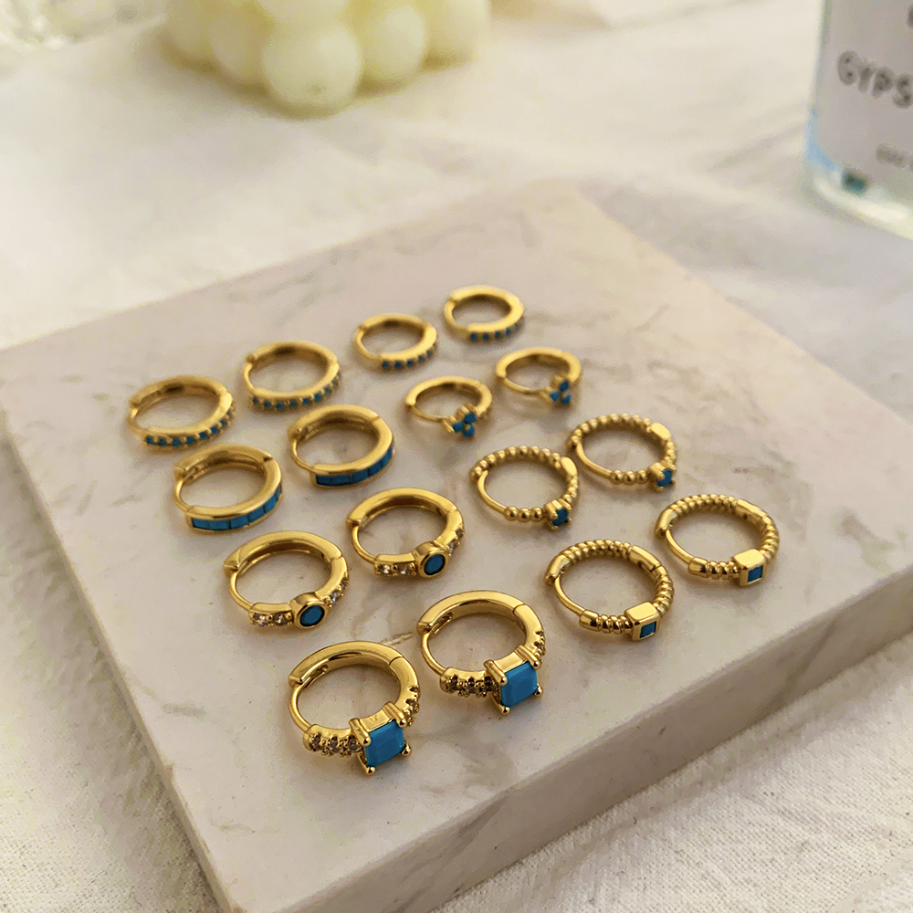 Fashion Geometric Stainless Steel Earrings Plating Inlay Turquoise Zircon Stainless Steel Earrings 1